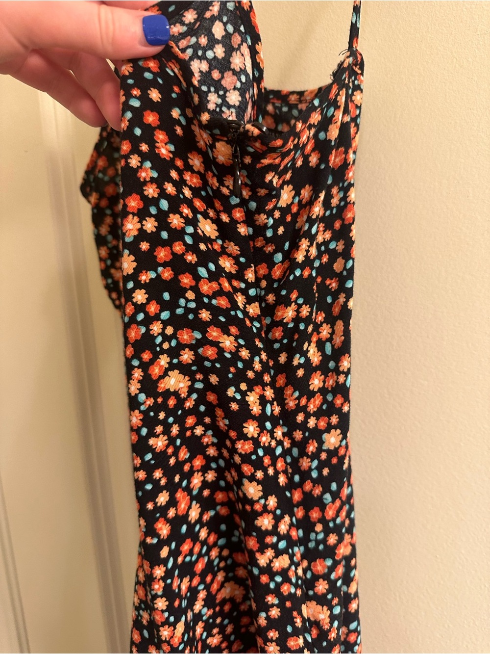 Forever 21 Black Floral Slip Dress with Orange & Pink Flowers - Picture 3 of 5